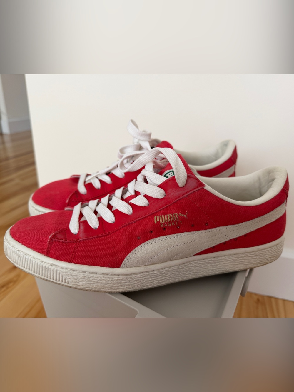 Puma Red Canvas Low-Top Sneakers with White Formstrip - Picture 4 of 7
